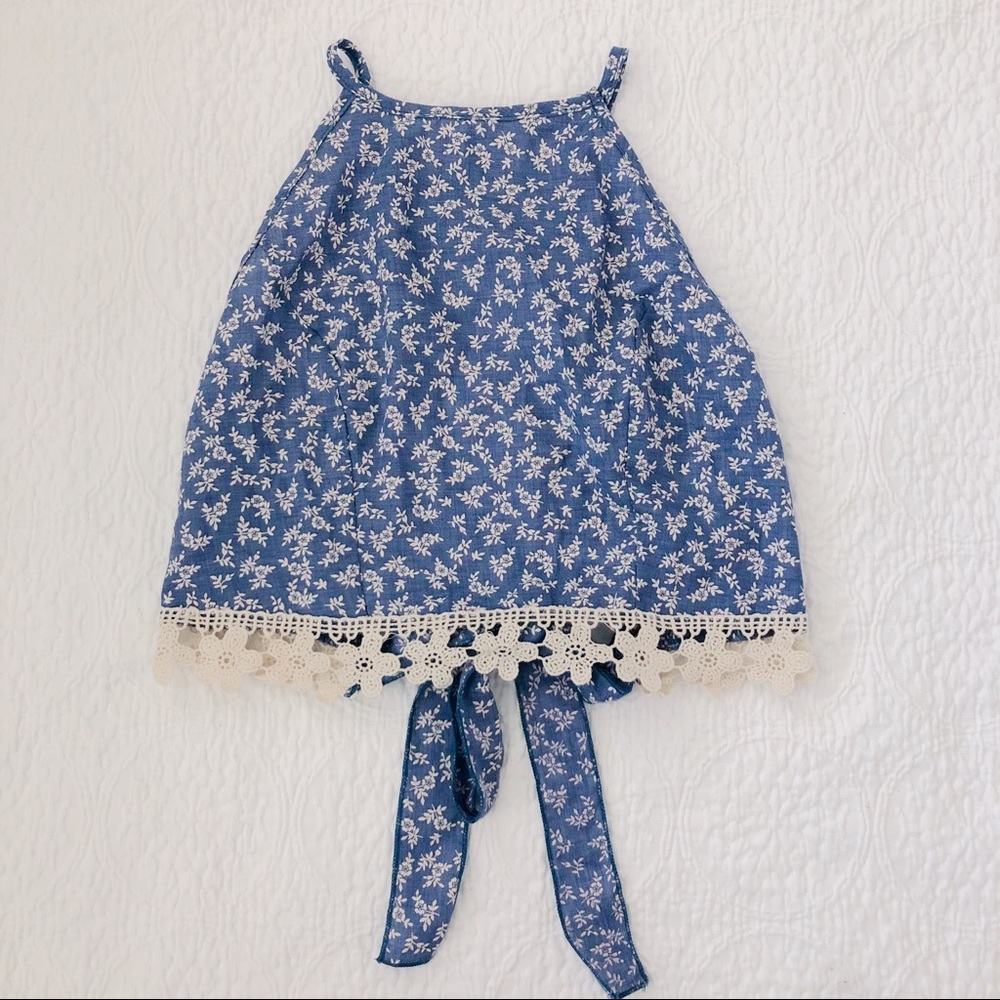 Gorgeous blue floral halter top - awesome back